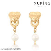 91376 Wholesale Irish style women jewelry double sweet heart shaped drop earrings with imitation pearl